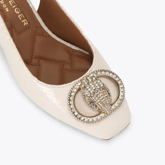 Cream Slingback Heels with Embellished Block Heel - Picture 4 of 10